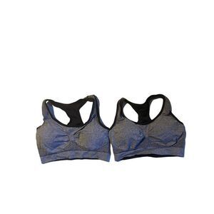 Womens Gray Black Heather Scoop Neck Racerback Strap Sports Bra Medium Lot Of 2